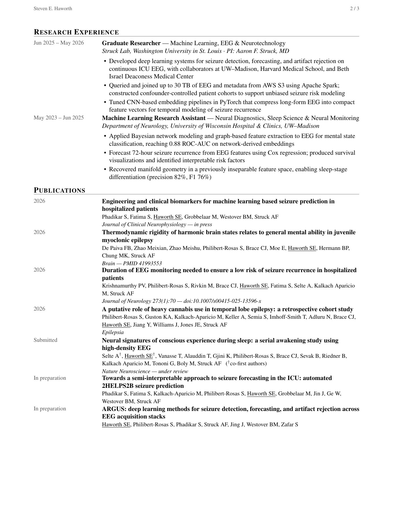 Steven Haworth CV, page 2 of 3